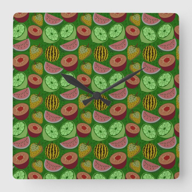 Reloj Cuadrado Seamless pattern tropical fruit & green background (Anverso)