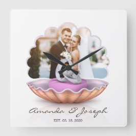 Reloj Cuadrado Seashell Rings Photo Wedding Gift Wall Clock