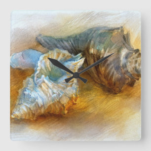 Reloj Cuadrado Seashells en la playa