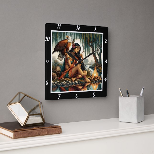 Reloj Cuadrado Secretos nativos: El brillo de la luna de águila (Oficina)
