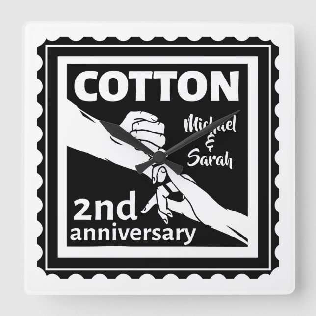 Reloj Cuadrado Segunda pareja de aniversario de Boda tomando la m (Anverso)