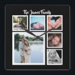 Reloj Cuadrado Seis plantillas del collage de fotos<br><div class="desc">Seis plantillas de la foto y del texto. añada simplemente sus propias fotografías y texto a este reloj de Gran Muralla. fácil personalizar. reloj adaptable de la plantilla de la foto de Ricaso - regalo-ideas perfectas</div>