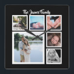 Reloj Cuadrado Seis plantillas del collage de fotos<br><div class="desc">Seis plantillas de la foto y del texto. añada simplemente sus propias fotografías y texto a este reloj de Gran Muralla. fácil personalizar. reloj adaptable de la plantilla de la foto de Ricaso - regalo-ideas perfectas</div>