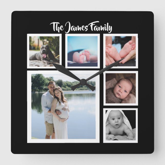 Reloj Cuadrado Seis plantillas del collage de fotos (Anverso)