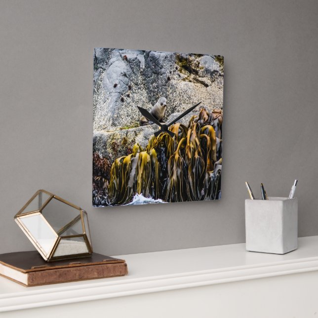 Reloj Cuadrado Sello De Piel Joven En La Roca (Oficina)