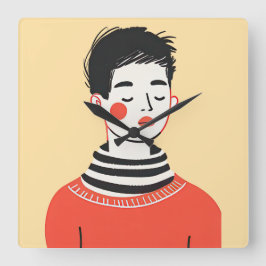 Reloj Cuadrado Sencillo dibujo moderno de jóvenes geniales