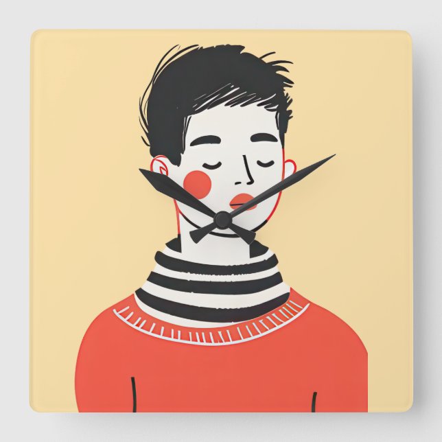 Reloj Cuadrado Sencillo dibujo moderno de jóvenes geniales (Anverso)