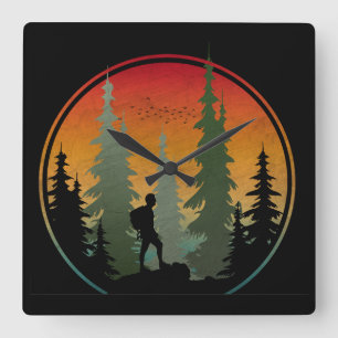 Reloj Cuadrado Senderismo al Atardecer Naturaleza Bosque