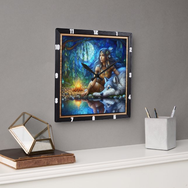 Reloj Cuadrado Sendero oculto nativo: Arte del latido del bosque (Oficina)