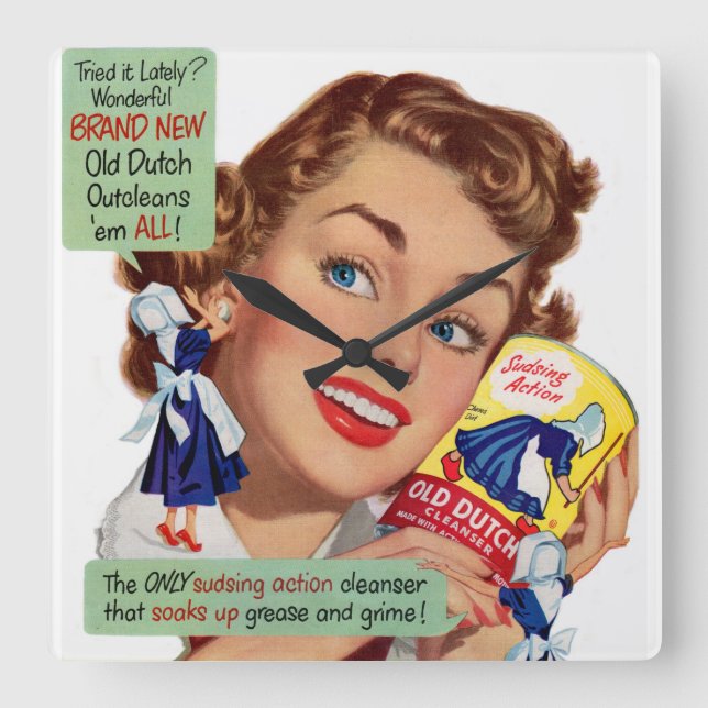 Reloj Cuadrado Señora del limpiador holandesa (Anverso)