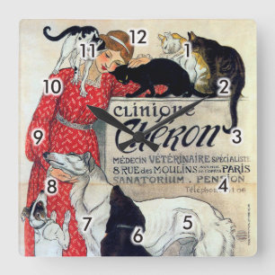 Reloj Cuadrado Señora, gatos, y perros, Alejandro Steinlen