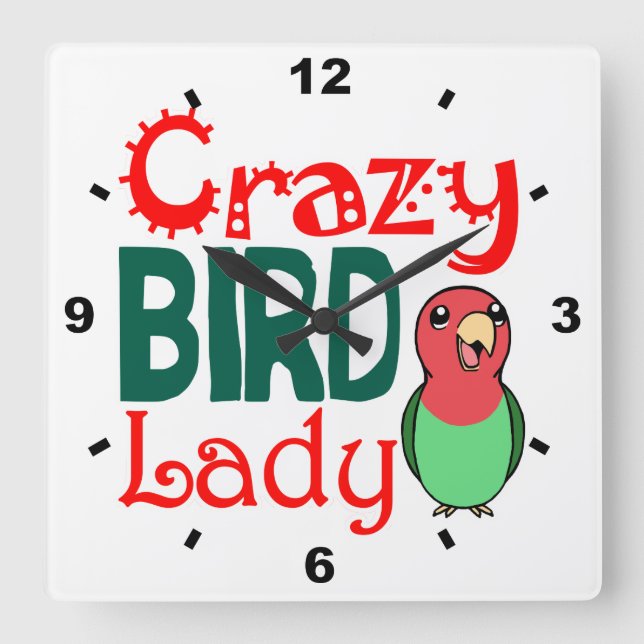 Reloj Cuadrado Señora loca del pájaro (Anverso)