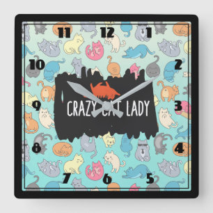 Reloj Cuadrado Señora loca Playful Cat Pattern del gato