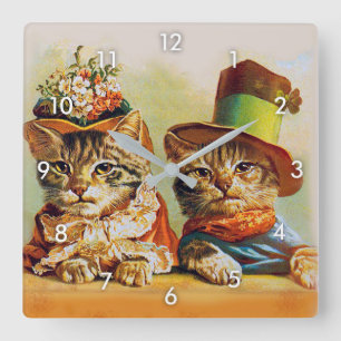 Reloj Cuadrado Señora y caballero, gatos, artista desconocido