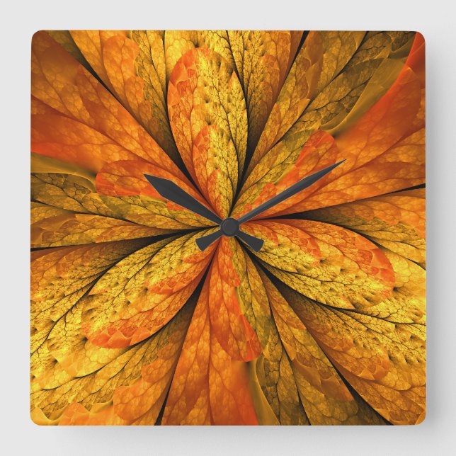 Reloj Cuadrado Sensación de otoño, flor fractal abstracta moderna (Anverso)