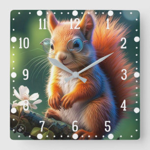 Reloj Cuadrado Sentada de ardilla marrón en la rama 56765