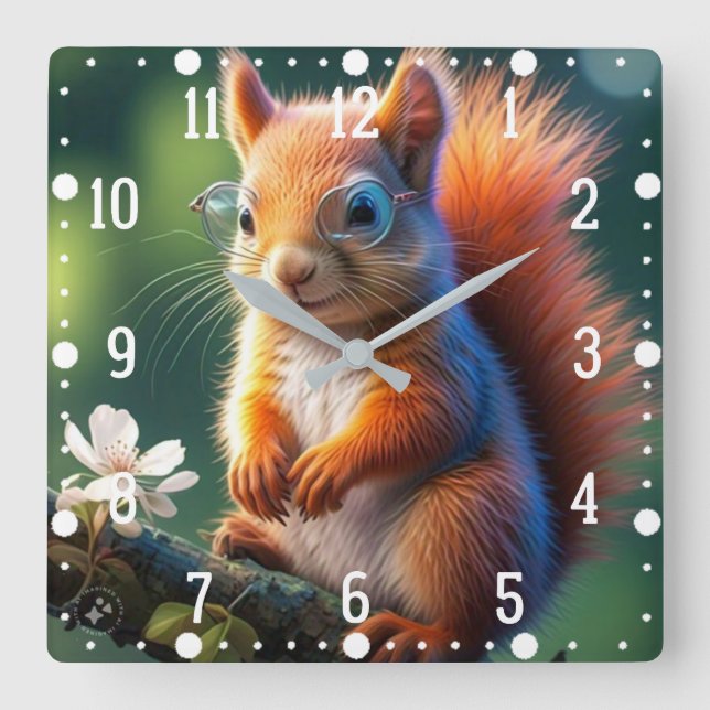 Reloj Cuadrado Sentada de ardilla marrón en la rama 56765 (Anverso)
