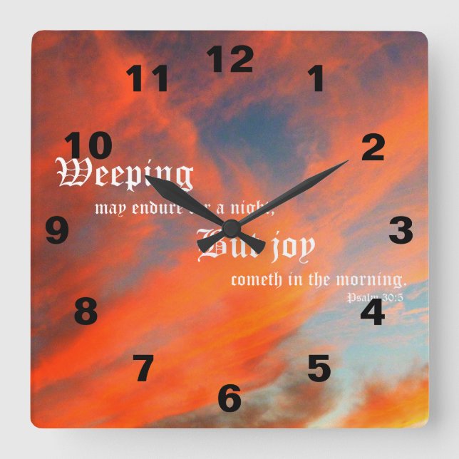 Reloj Cuadrado September Clouds with Psalm 30:5 (Anverso)