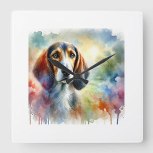 Reloj Cuadrado Serbian Hound in a Colorful Tranquil Landscape 310