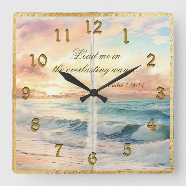 Reloj Cuadrado Serene Scene Psalms Ocean Sunset (Anverso)