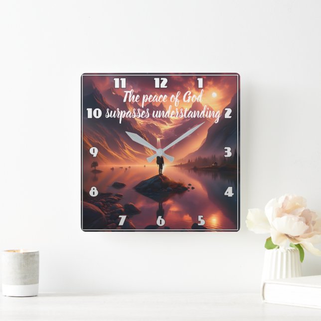 Reloj Cuadrado Serenidad de la Cumbre: Hombre mirando el Lago de  (Hogar)