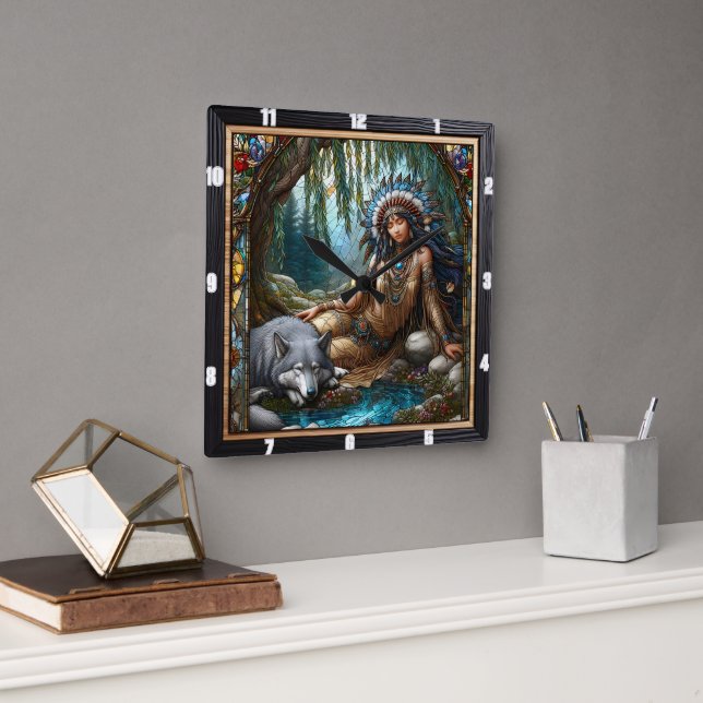 Reloj Cuadrado Serenidad Nativa: Brisa nocturna de Starlight Pine (Oficina)