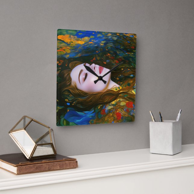 Reloj Cuadrado "Serenidad Petal" - Mujeres En El Agua (Oficina)