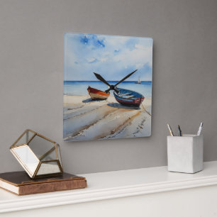 Reloj Cuadrado "Serenity Shores" Una Tranquila capa marina de acu