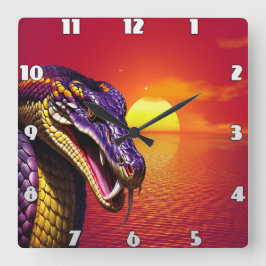 Reloj Cuadrado Serpiente Cobra con escamas violetas y amarillas