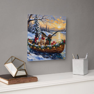 Reloj Cuadrado Setter Inglés Navidad Barco Fiesta