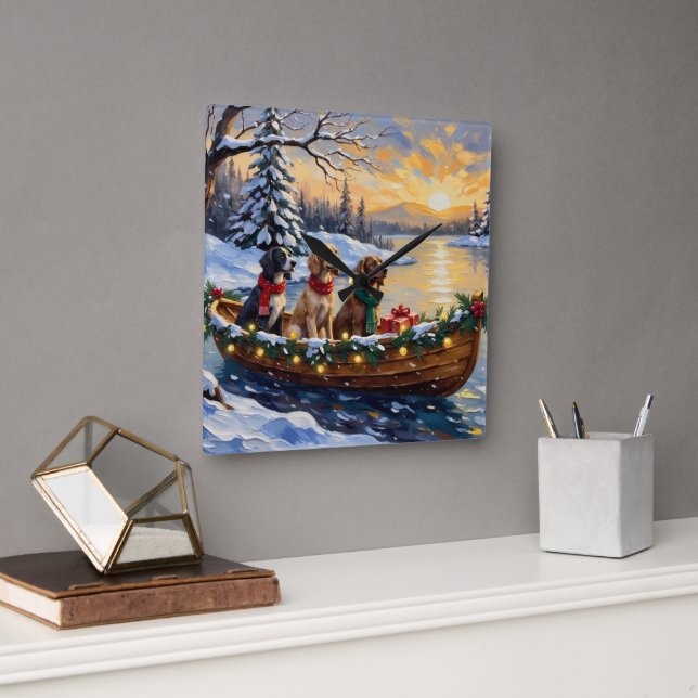 Reloj Cuadrado Setter Inglés Navidad Barco Fiesta (Oficina)