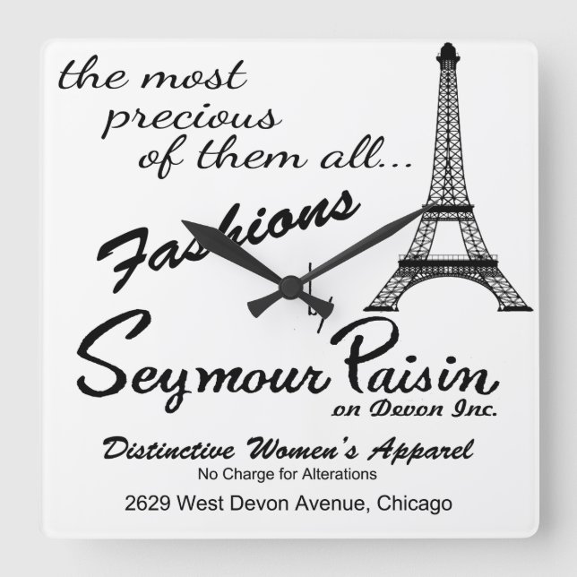 Reloj Cuadrado Seymour Paisin en Devon, Inc., Chicago, IL (Anverso)