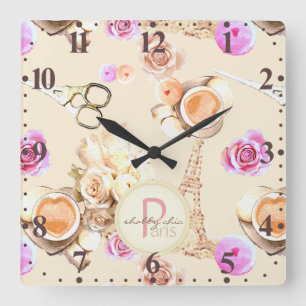Reloj Cuadrado Shabby Chic en la vieja París