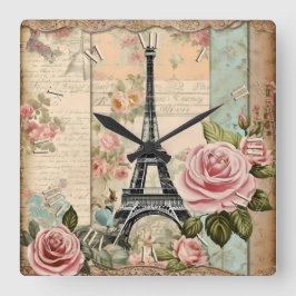 Reloj Cuadrado shabby chic papel paris -