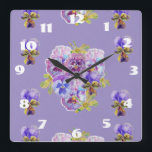 Reloj Cuadrado Shabby Chic Purple Pansies Pansy Floral Room Clock<br><div class="desc">Shabby Chic Lilac Purple Pansies Pansy Floral Room Clock. Designed from my original watercolour art.</div>
