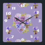Reloj Cuadrado Shabby Chic Purple Pansies Pansy Floral Room Clock<br><div class="desc">Shabby Chic Lilac Purple Pansies Pansy Floral Room Clock. Designed from my original watercolour art.</div>