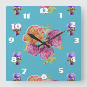 Reloj Cuadrado Shabby Chic Rosas Verde azulados Rosas de Art Ladi