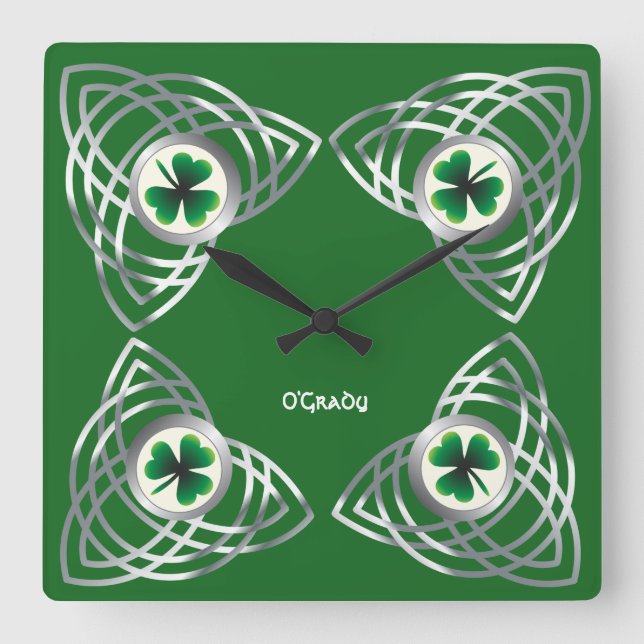 Reloj Cuadrado Shamrock and Celtic Knot (Anverso)