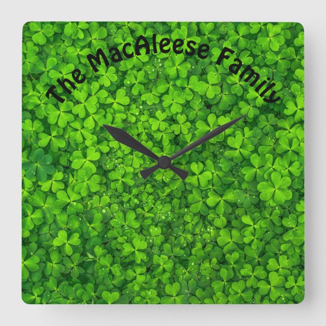 Reloj Cuadrado Shamrock Clovers Green Irish Symbol Irlanda (Anverso)