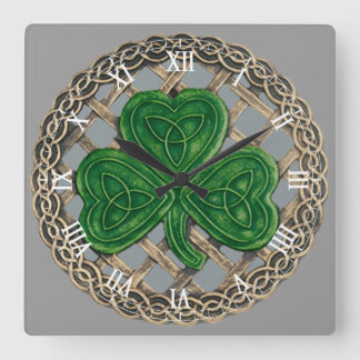 Reloj Cuadrado Shamrock gris y nudos celtas nupciales romanas rel