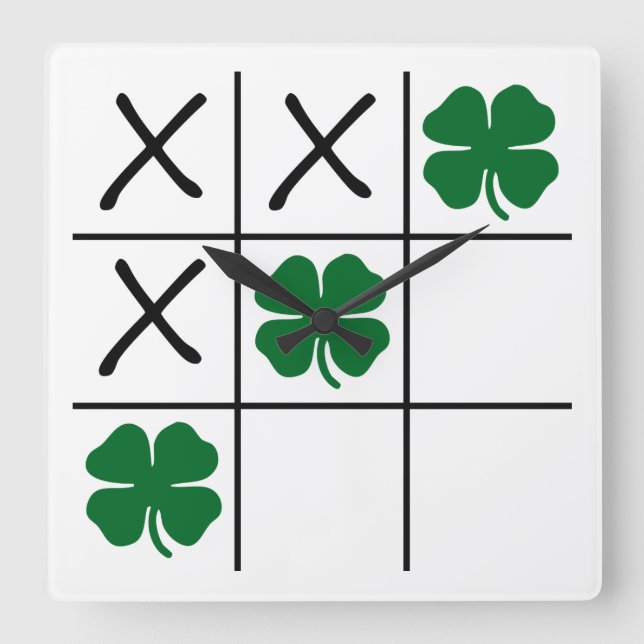 Reloj Cuadrado Shamrock Tic Tac Toe (Anverso)
