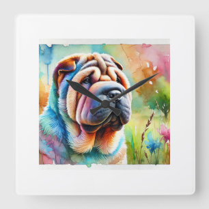 Reloj Cuadrado Shar Pei Dog 020824AREF103 - Watercolor