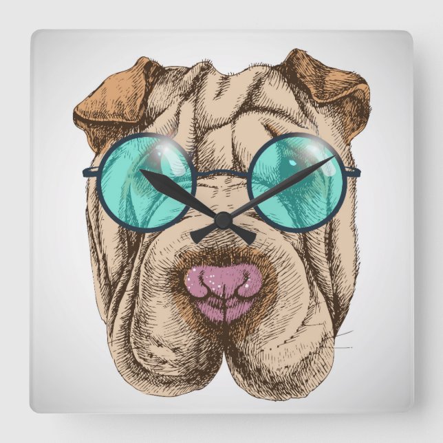 Reloj Cuadrado Sharpei en gafas de sol (Anverso)