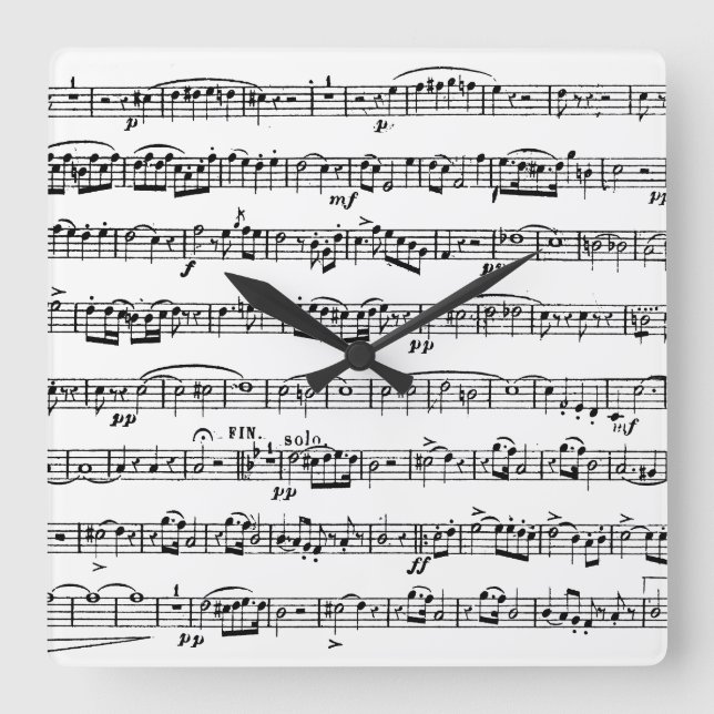 Reloj Cuadrado Sheet Music Square Wall Clock (Anverso)