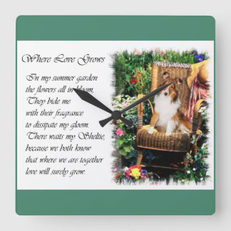 Reloj Cuadrado Sheltie Art Gifts - Jardín de verano