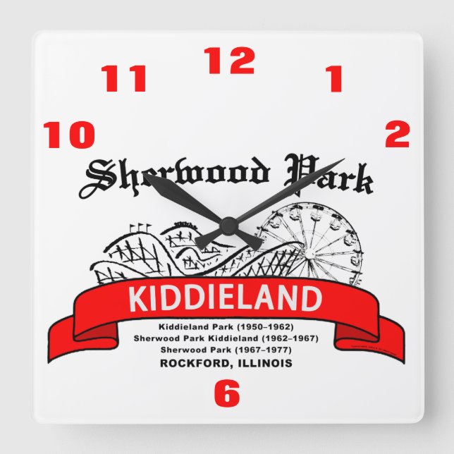 Reloj Cuadrado Sherwood Park Kiddieland, Rockford, IL. Diversión (Anverso)