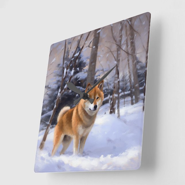 Reloj Cuadrado Shiba Inu deja que nieve Navidades (Ángulo)
