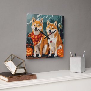 Reloj Cuadrado Shiba Inu Halloween Espeluznante