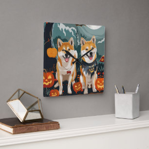 Reloj Cuadrado Shiba Inu Halloween Espeluznante