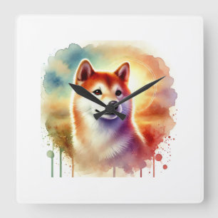 Reloj Cuadrado Shiba Inu in watercolor 091024AREF128 - Watercolor